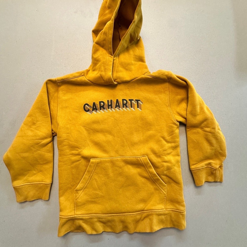 Carhartt Kids Yellow Pullover Hoodie with Logo